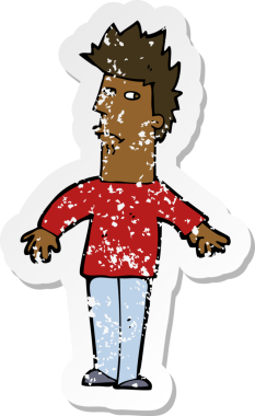 Bir insan tarafından çizilmiş endişeli bir çizgi filmin gerilimli çıkartması.