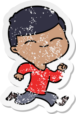 Bir insan tarafından çizilmiş gülümseyen bir çizgi film karakterinin sıkıntılı çıkartması.