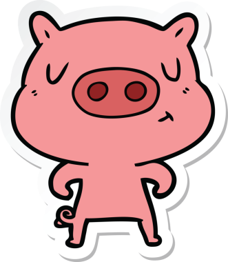 Bir insan tarafından çizilmiş çizgi film içerikli bir domuzun çıkartması.