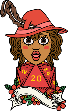 Bir insan tarafından çizilmiş 20 zarlı Retro Dövme Tarzı insan ozanı