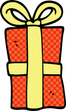 Bir insan tarafından çizilmiş çizgi roman tarzı bir Noel hediyesi.