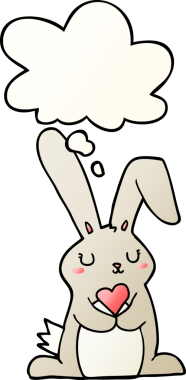 Düşünce baloncuğuna aşık çizgi film tavşanı bir insan tarafından çizilmiş.