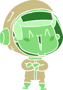 Bir insan tarafından çizilmiş mutlu düz renkli çizgi film astronotu.