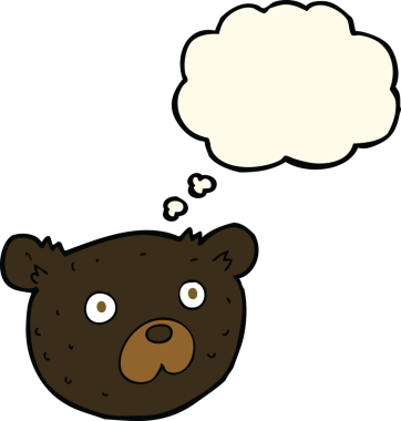 Bir insan tarafından çizilmiş düşünce baloncuklu kara ayı.