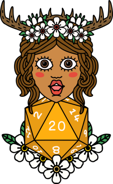 Retro Dövme Tarzı İnsan Druid Bir insan tarafından çizilmiş doğal yirmi zar ile