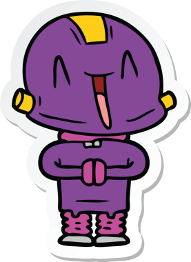 Bir insan tarafından çizilmiş robot karikatür çıkartması.