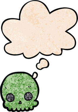 Bir insan tarafından çizilmiş grunge desenli düşünce baloncuklu kafatası.