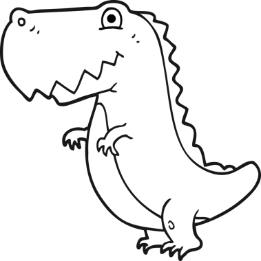 Bir insan tarafından çizilmiş siyah beyaz bir dinozor çizimi.