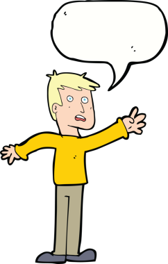 Bir insan tarafından çizilen konuşma baloncuğuyla ulaşan endişeli bir adam.