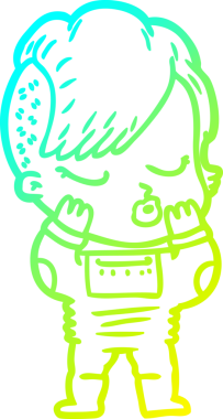 Bir insan tarafından çizilmiş soğuk gradyan çizgi film karakteri güzel hippi kız.