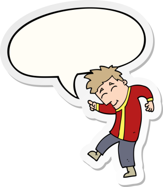 Bir insan tarafından çizilmiş konuşma balonu çıkartmalı çizgi film dansçısı.