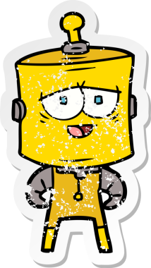 Bir insan tarafından çizilmiş karikatür robotunun sıkıntılı çıkartması.