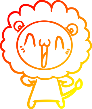 Bir insan tarafından çizilmiş mutlu çizgi film aslanının sıcak çizgi çizimi