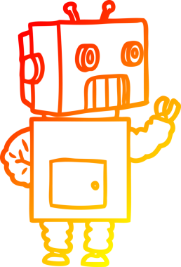 Bir insan tarafından çizilen çizgi film robotunun sıcak çizgi çizimi