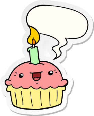 Bir insan tarafından çizilmiş balon etiketli mum kaplı çizgi film keki.