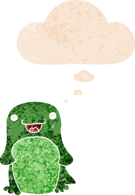 Düşünce baloncuğu olan karikatür pengueni bir insan tarafından çizilmiş dertli retro desenli.