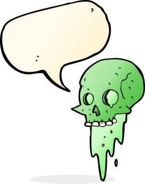 Bir insan tarafından çizilmiş iğrenç bir cadılar bayramı kafatası çizgi filmi.