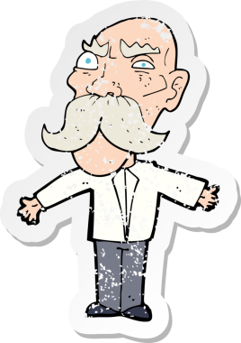 Bir insan tarafından çizilmiş kızgın yaşlı bir adamın gerilmiş çıkartması.