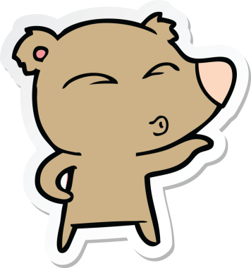 Bir insan tarafından çizilmiş ıslık çalan bir ayının çıkartması.