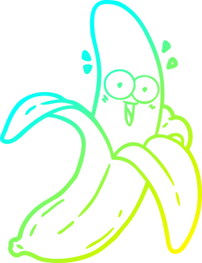 Bir insan tarafından çizilmiş çılgın, mutlu bir muzun soğuk çizgi çizimi.