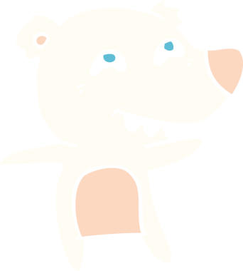 Düz renkli karikatür kutup ayısı bir insan tarafından çizilmiş dişleri gösteriyor.