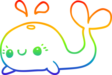 Gökkuşağı gradyan çizgisi bir insan tarafından çizilmiş şirin bir balina çizimi