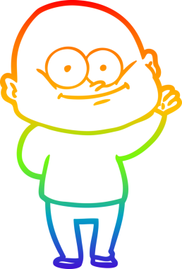 Gökkuşağı gradyan çizgi çizimi bir insan tarafından çizilmiş kel bir adamın çizimi