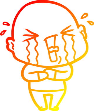 Bir insan tarafından çizilmiş, ağlayan kel bir adamın çizgi çizimi.