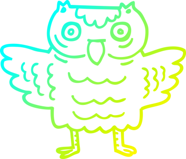 Bir insan tarafından çizilmiş komik bir baykuşun soğuk gradyan çizimi