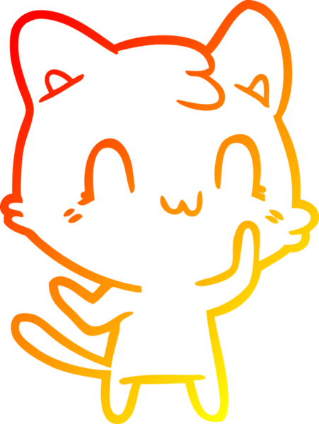 Bir insan tarafından çizilen mutlu çizgi bir kedinin sıcak gradyan çizimi