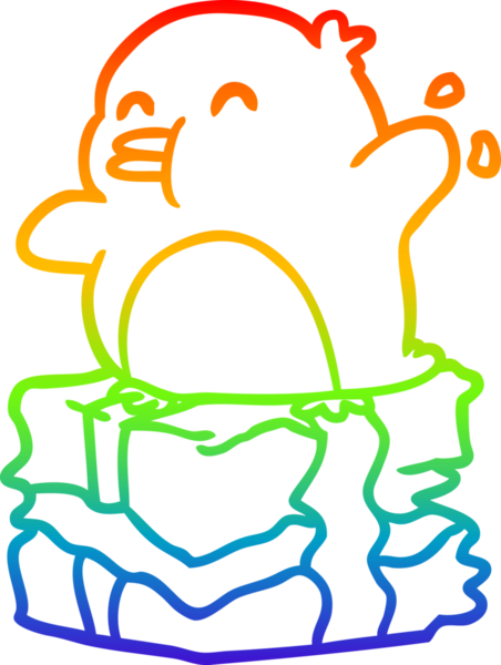 Gökkuşağı gradyan çizgisi bir insan tarafından çizilmiş bir penguen.