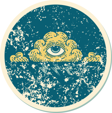 Bir insan tarafından çizilmiş her şeyi gören bir göz bulutunun sembolik dövmeli resmi.