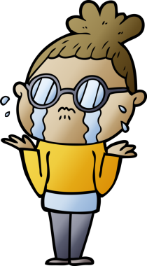 Bir insan tarafından çizilmiş gözlüklü, ağlayan bir kadın.