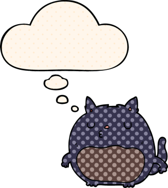 Çizgi roman tarzında düşünce baloncuğu olan çizgi film kedisi insan tarafından çizilmiş.