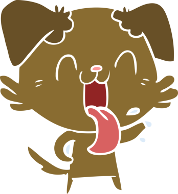 Bir insan tarafından çizilmiş düz renkli çizgi film soluyan köpek.