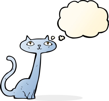 Bir insan tarafından çizilmiş düşünce kabarcığı olan çizgi film kedisi.