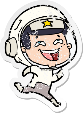 Bir insan tarafından çizilmiş gülen astronot çizgi filminin sıkıntılı çıkartması.