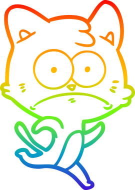 Gökkuşağı gradyan çizgi çizimi Bir insan tarafından çizilmiş gergin kedi