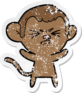 Bir insan tarafından çizilmiş kızgın bir maymunun sıkıntılı çıkartması.