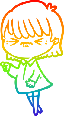 Sinirli bir karikatür kızının çizdiği gökkuşağı gradyanı bir insan tarafından çizilmiş suçlamalar.