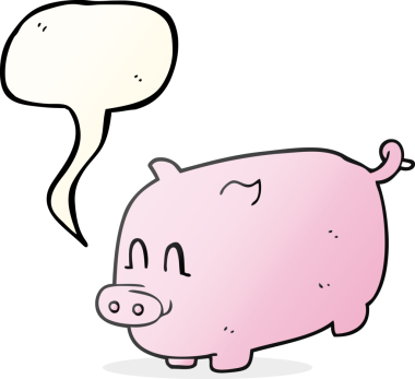 Bir insan tarafından çizilmiş serbest konuşma balonu çizgi film domuzu.