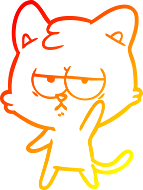 Bir insan tarafından çizilmiş sıkılmış çizgi film kedisinin sıcak çizgi çizgisi.