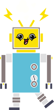 Bir insan tarafından çizilmiş düz renkli bir robot karikatürü