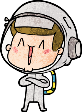 Bir insan tarafından çizilmiş mutlu astronot çizgi filmi.