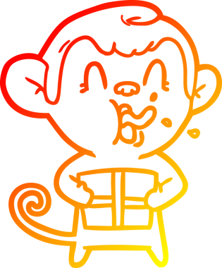 Bir insan tarafından çizilmiş Noel hediyeli çılgın bir maymun çizimi.