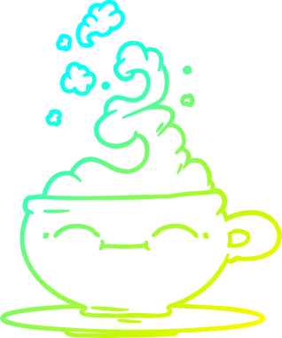 Bir insan tarafından çizilmiş bir fincan sıcak kahvenin soğuk gradyan çizimi