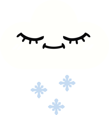 Bir insan tarafından çizilmiş bir kar bulutunun düz renkli retro karikatürü