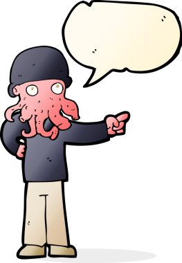 Bir insan tarafından çizilmiş konuşma balonlu uzaylı yaratık adam.