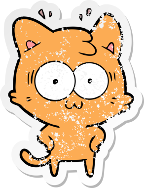 Bir karikatür çıkartması bir insan tarafından çizilmiş kediye şaşırttı.