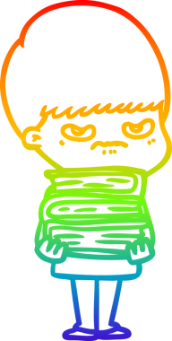 Gökkuşağı gradyan çizimi kızgın çizgi film çocuğu bir insan tarafından çizilmiş kitaplarla